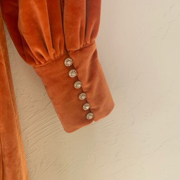 Ladygang Burnt Orange Velour Wrap Dress Maxi Sz Small - Picture 5 of 7